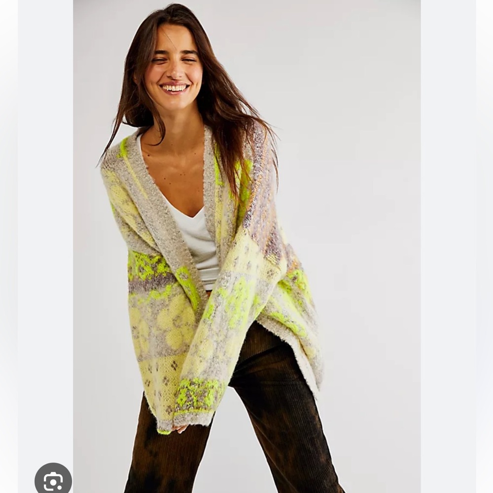Free People Gather Me Close Cardi Cute Fuzzy Floral Colorful Cardigan